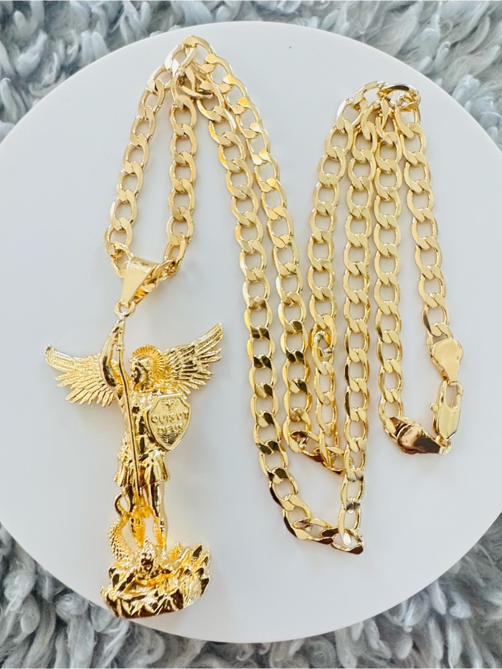 14K Gold Plated Saint Michael Pendant men’s necklace. New